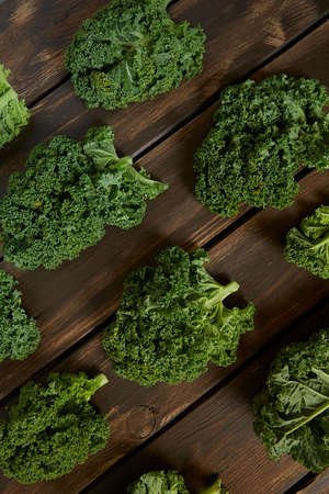 kale on dark wooden surfaceの写真素材