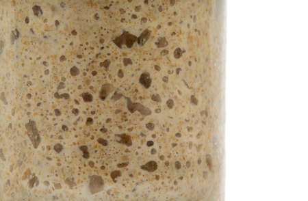 fresh rye sourdough on whole grain flour in glass jar, yeast-free leaven starter for healthy organic...