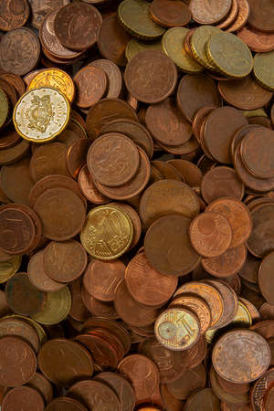 Euro cent coins isolated on white background. Money backgroundの写真素材