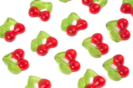 cherry jelly candies isolated on white backgroundの写真素材