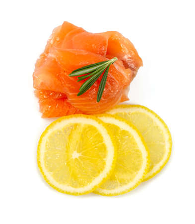 sliced salted salmon isolated on white backrgound