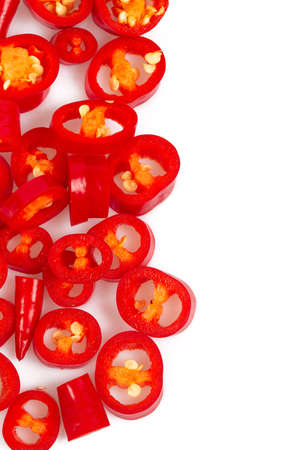 cut hot pepper isolated on white background, top view