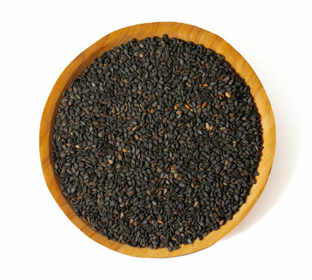 Black sesame seeds close up.  Top view.の写真素材