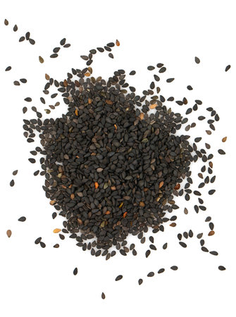 Black sesame seeds isolated on white background. Top view.の写真素材