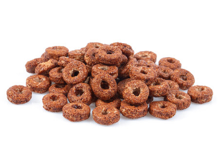 Chocolate rings, quick breakfast for kids isolated on white background.の写真素材