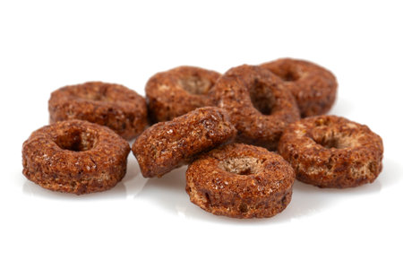 Chocolate rings, quick breakfast for kids isolated on white background.の写真素材