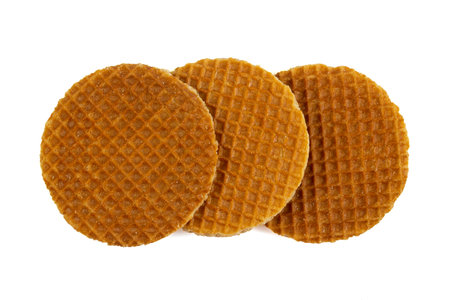 Dutch waffle isolated on white background, top viewの写真素材
