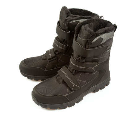 Pair of brown hiking boots isolated isolated on a white backgroundの写真素材