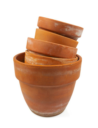 Old empty ceramic pot isolated on white background.の写真素材