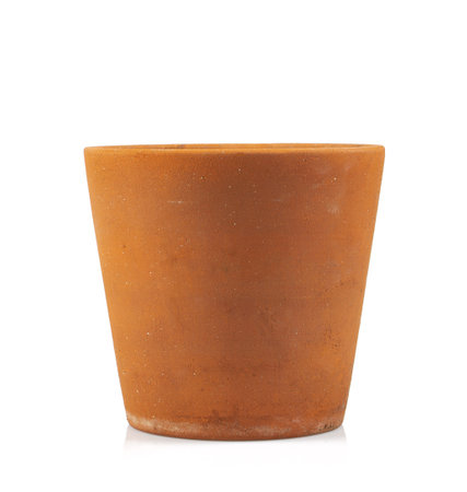 Old empty ceramic pot isolated on white background.の写真素材
