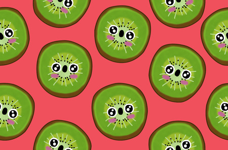 fruits seamless pattern isolated coral background kiwiの写真素材