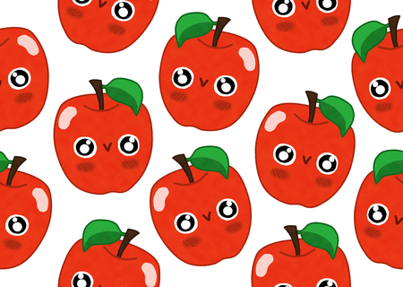 fruits seamless pattern isolated white background appleの写真素材