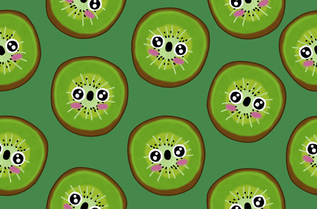 fruits seamless pattern isolated green background kiwiの写真素材