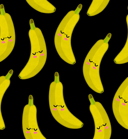 fruits seamless pattern isolated black background bananaの写真素材
