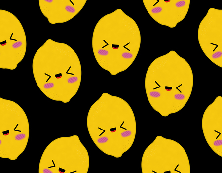 fruits seamless pattern isolated black background lemonの写真素材