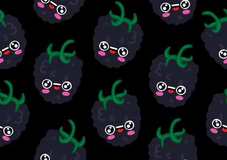 berries seamless pattern isolated black backgroundの写真素材