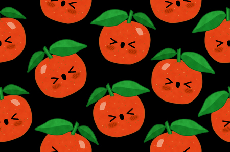 fruits seamless pattern isolated black background mandarinの写真素材