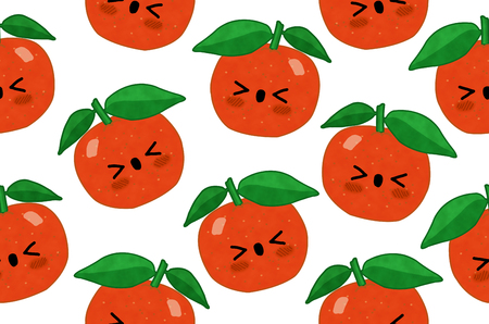 fruits seamless pattern isolated white background mandarinの写真素材