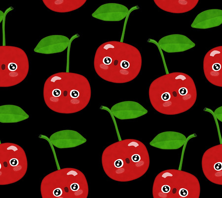 berries seamless pattern isolated black background cherryの写真素材