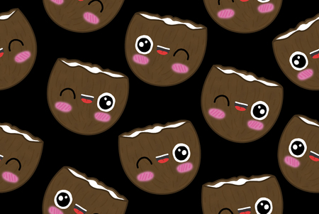 fruits seamless pattern isolated black background coconutの写真素材