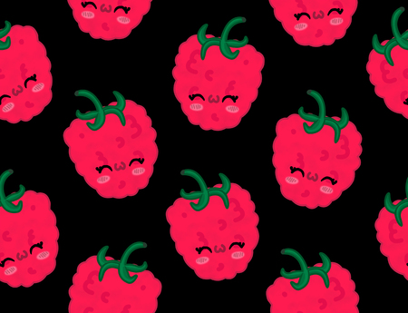 berries seamless pattern isolated black background raspberry