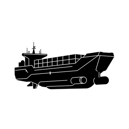 Black cargo ship silhouette on a white background.のイラスト素材