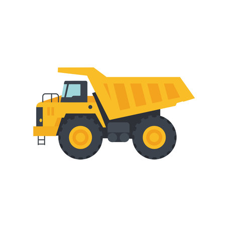A large yellow dump truck, an essential vehicle for transporting materials in construction, mining, and earthmoving projects.のイラスト素材