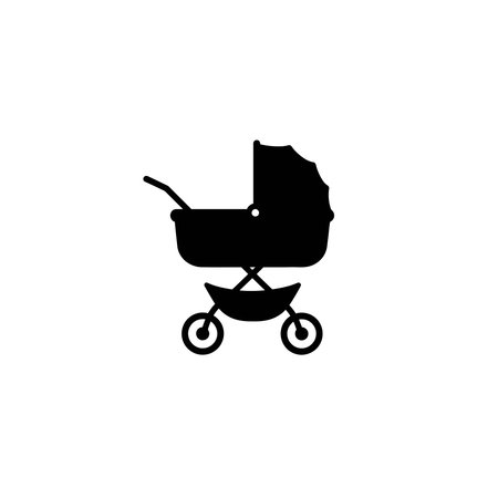 Black silhouette of a baby stroller on a white background.のイラスト素材
