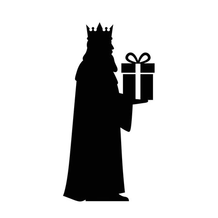 Black silhouette of a king holding a present, perfect for religious themes.のイラスト素材