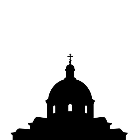 Black silhouette of a church dome with a cross on top against a white background.のイラスト素材