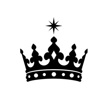 A black silhouette of a royal crown topped with a star, symbolizing royalty and leadership.のイラスト素材