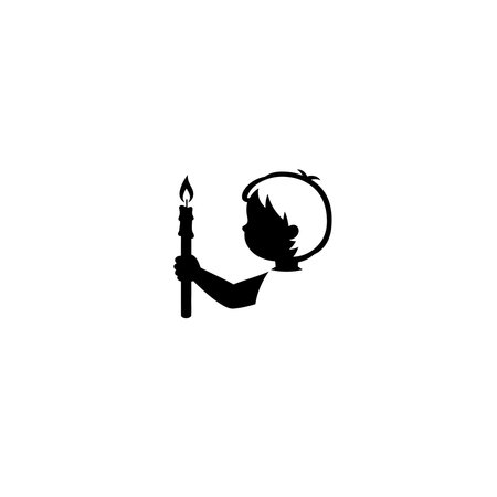 A silhouette of a child holding a lit candle, symbolizing hope, light, and innocence.のイラスト素材