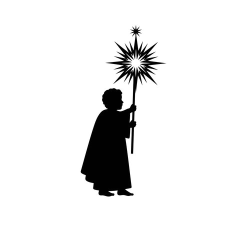 Silhouette of a child holding a star.のイラスト素材