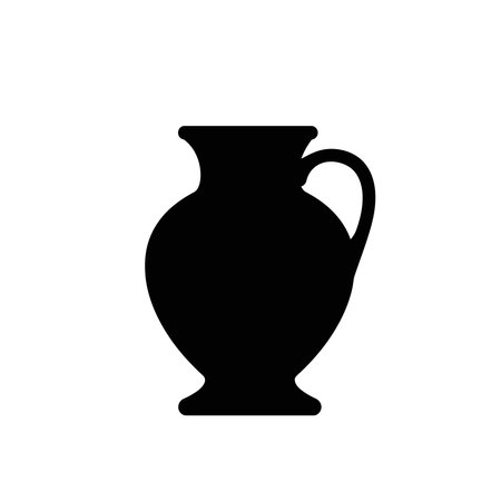 A simple, elegant black silhouette of a traditional pitcher or vase with a handle, isolated on a clean white background.のイラスト素材