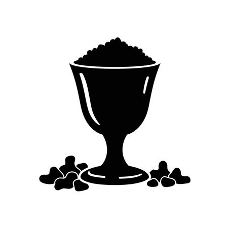 A chalice overflowing with a dark, granular substance, possibly incense or grains.のイラスト素材