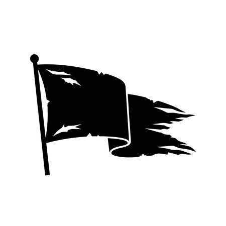 Silhouette of a torn pirate flag waving in the wind.のイラスト素材