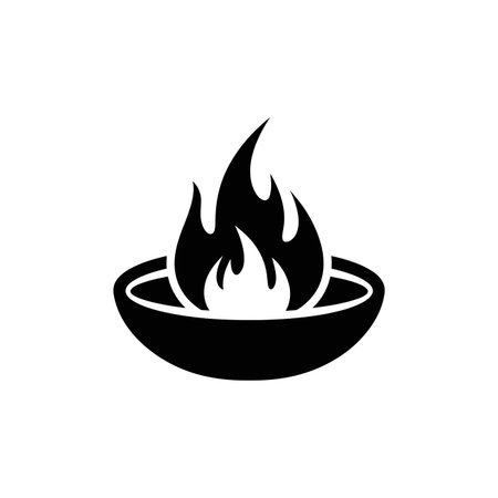 A simple, stylized icon representing a fire bowl with flames, rendered in solid black on a white background.のイラスト素材