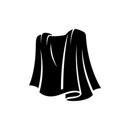 A minimalist black silhouette of a draped piece of clothing, possibly a cape or shawl, with clean lines and a sense of movement.のイラスト素材