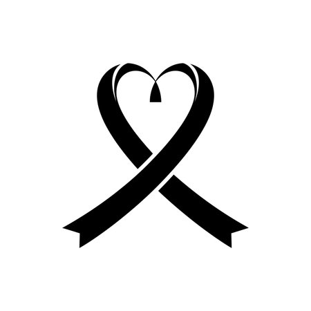 A minimalist black ribbon forming a heart shape, representing awareness, remembrance, and support for various causes.のイラスト素材