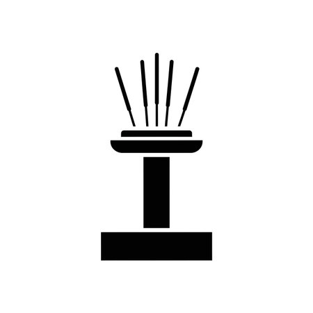 A black and white illustration of incense sticks burning in a holder, used for aromatherapy,...