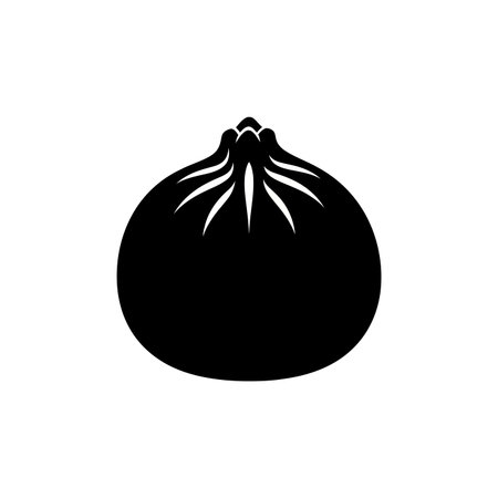 A simple black and white illustration of a steamed bun, also known as as baozi, a traditional Chinese food.のイラスト素材