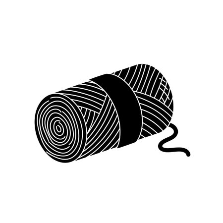 A minimalist graphic depicting a tightly rolled fabric, possibly a blanket or yarn, in a solid black silhouette with white line details.のイラスト素材