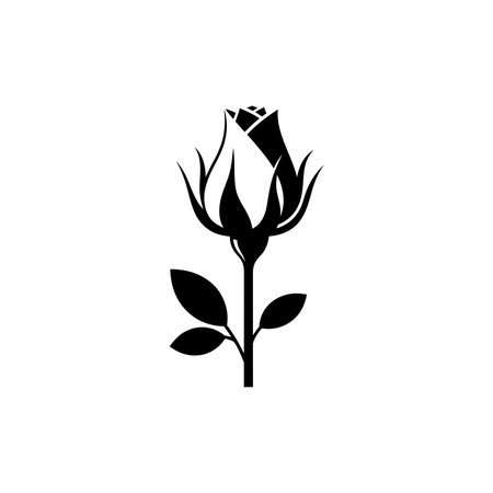 A striking black and white vector illustration of a rose bud, perfect for design elements and floral themes.のイラスト素材