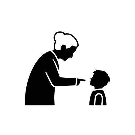 A silhouette illustration depicting a parent or adult figure disciplining a child, emphasizing guidance and behavioral correction.のイラスト素材