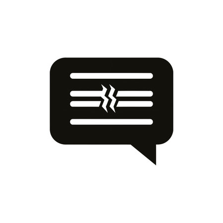 A black chat bubble icon with a broken line representing a communication breakdown or error in...