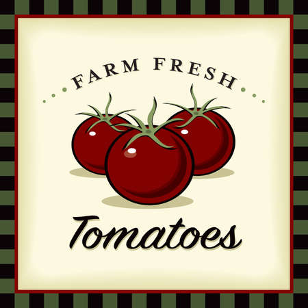 Farm Fresh Tomatoes Vector Illustration and Typographic Retro Signのイラスト素材