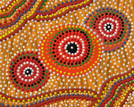 Aboriginal design with dots, circles and waves. Colorful pattern.Tribal  dot painting.の写真素材