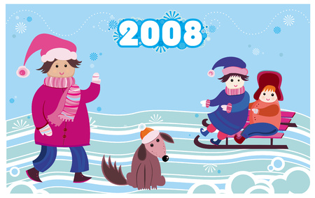 2008 new year card with kidsのイラスト素材