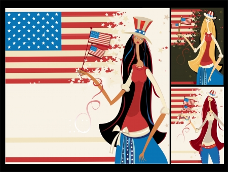 Vector banners with Beautiful American girlsのイラスト素材
