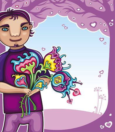 Young boy with flowers (boys series) のイラスト素材